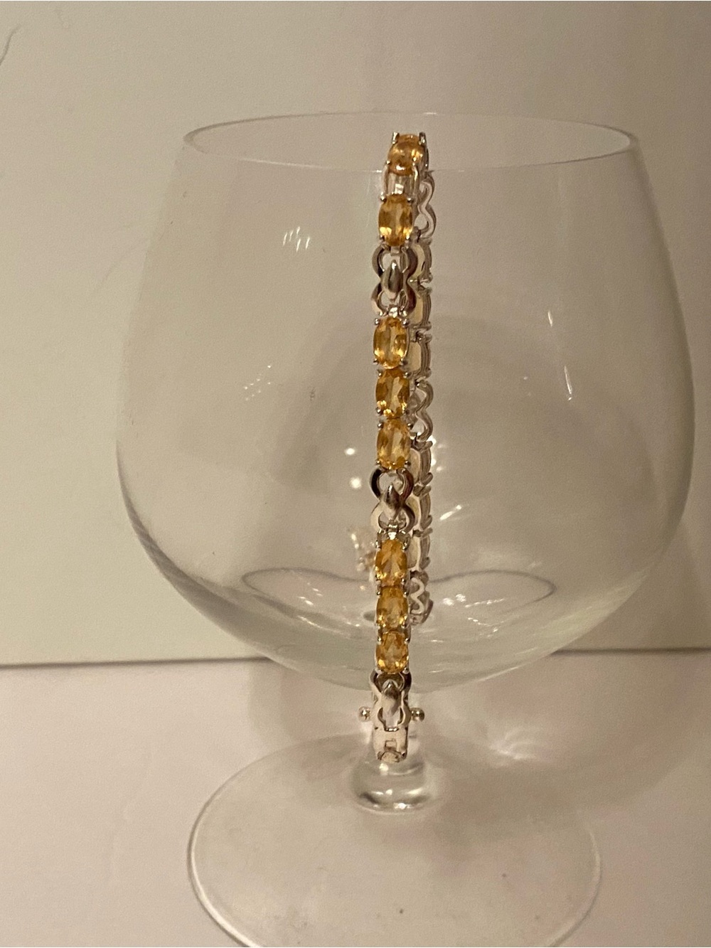 SCBS THAI BRACELET STERLING SILVER 925 TENNIS STYLE YELLOW OVAL GEMSTONES 7.5”